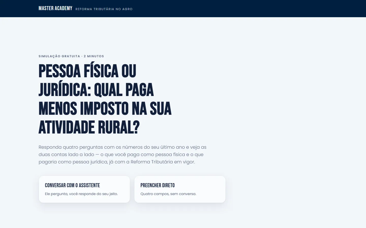 Calculadora da reforma tributária da Master Academy.