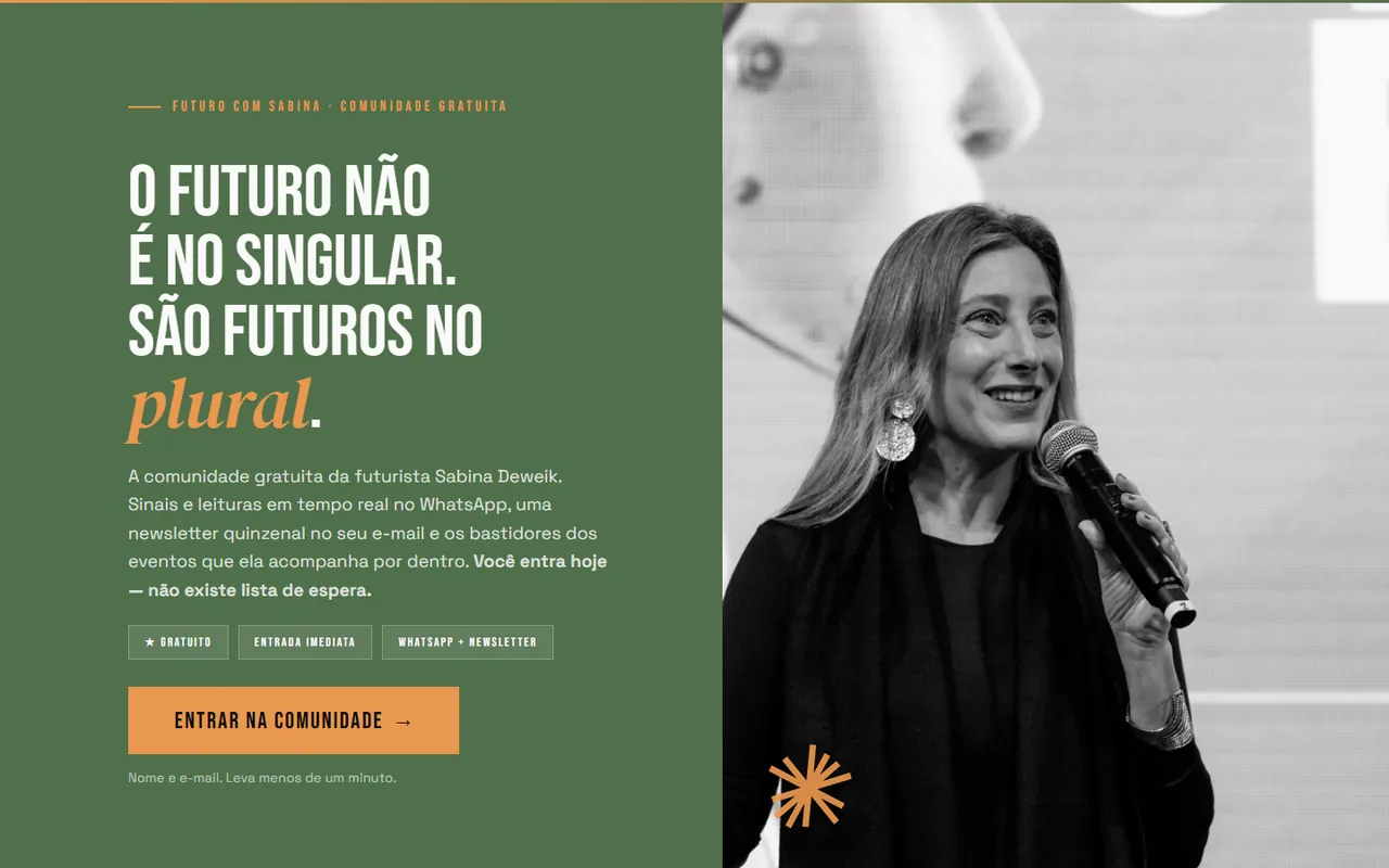Página da comunidade gratuita de Sabina Deweik.
